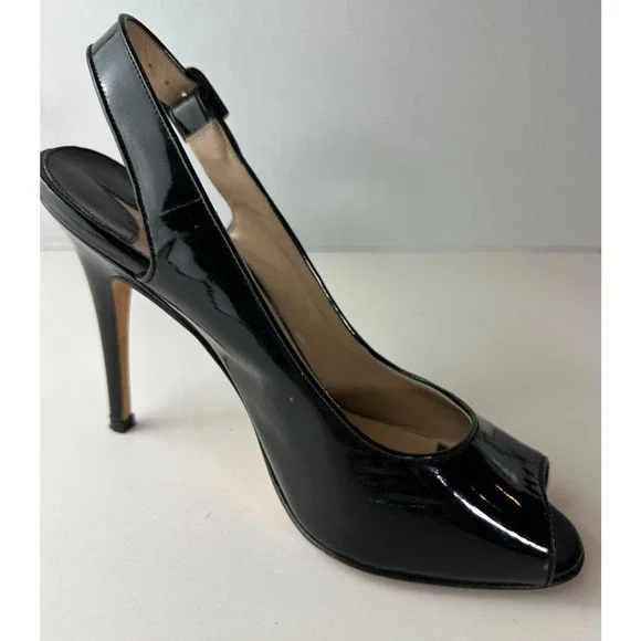Manolo Blahnik Black Patent Leather Slingback Pump Peep Toe High Heels 38 US 8 - Picture 3 of 16